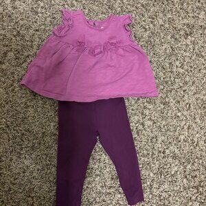Tea Collection Outfit Purple Floral Detail Cotton Top 3-6 Months Leggings